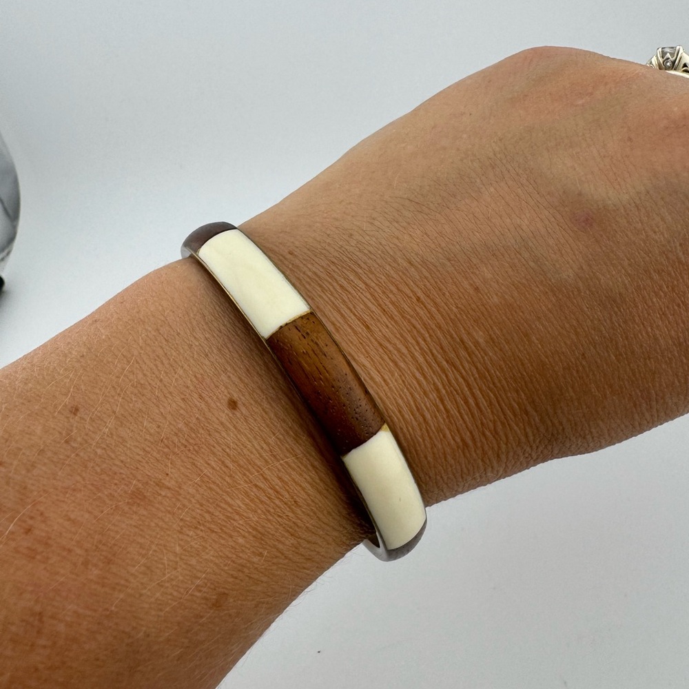 Wood‎ and Ivory Cream Bangle Bracelet